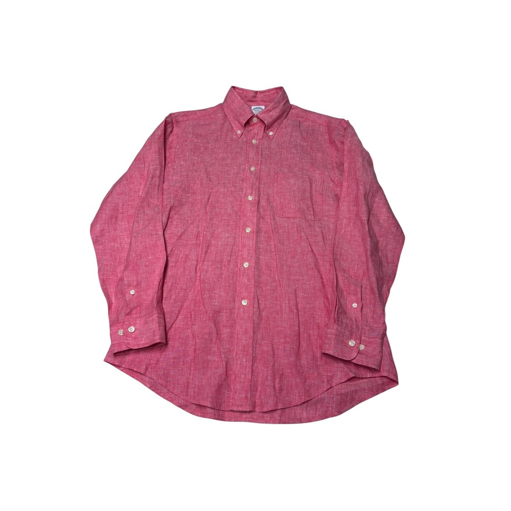 Brooks Brothers Regent Irish Linen Button Down Shirt Pink Mens Medium